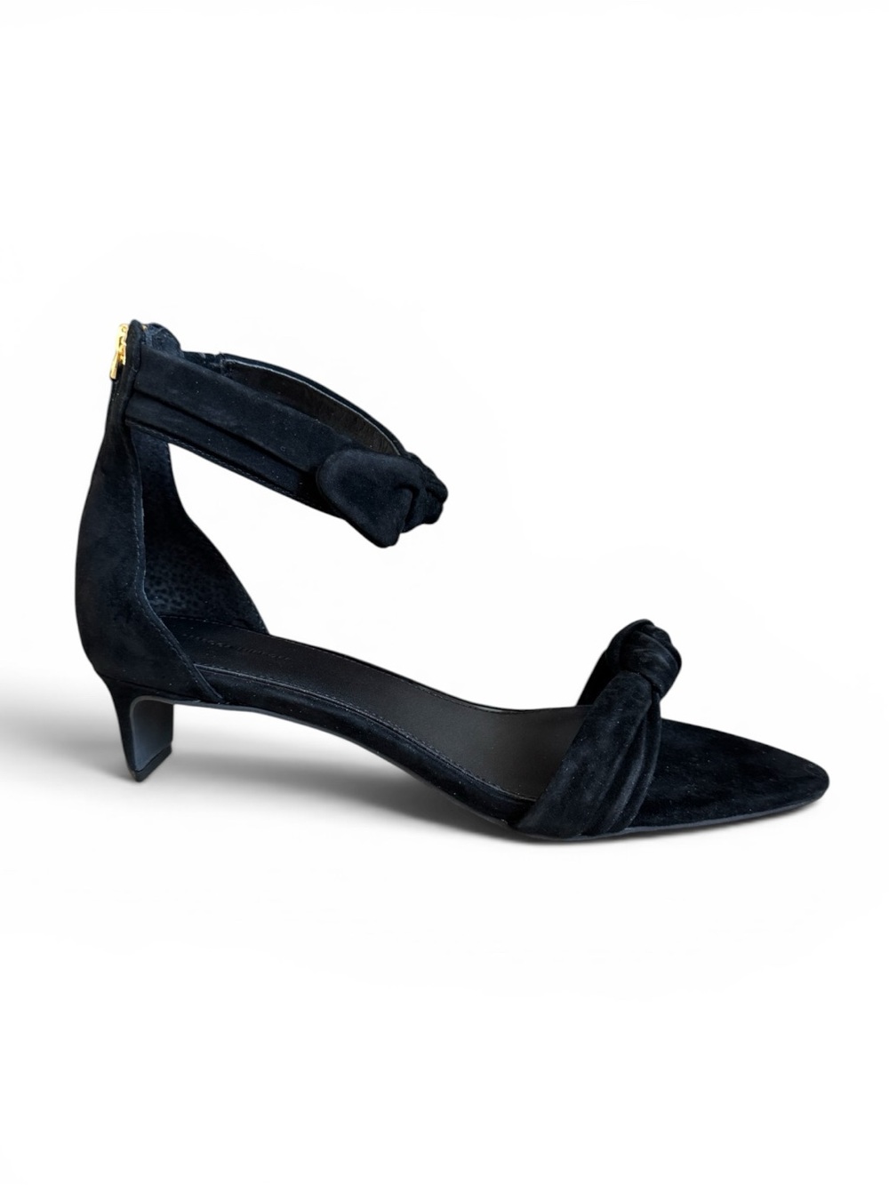 Rebecca Minkoff Bow Knotted Suede Kitten Heel Sandals Black Size 10
